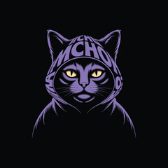 Cool Cat in Hoodie with Typography Design