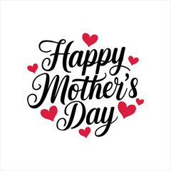 Fototapeta premium “Happy Mother’s Day Lettering with Red Hearts – Holiday Greeting Design”