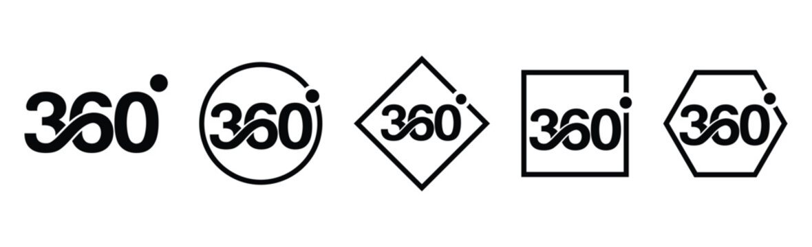 360 Degree Logo Vector Collection. Modern Typography with Infinity Loop and Geometric Frames.