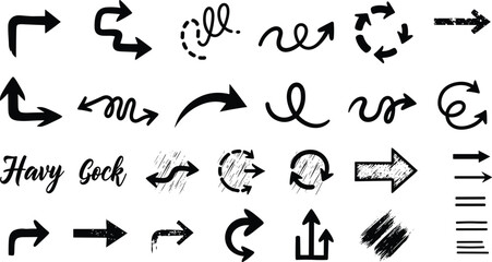 Set of Artistic Black Arrow Icons in Various Styles for UI, Graphic Design, and Directional Visual Elements