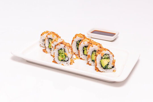 King Crab Uramaki with real crab meat, avocado, and special wasabi mayonnaise