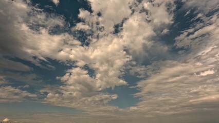 Picturesque nature, summer light blue sky with clouds accelerated shooting of cloudy landscape....