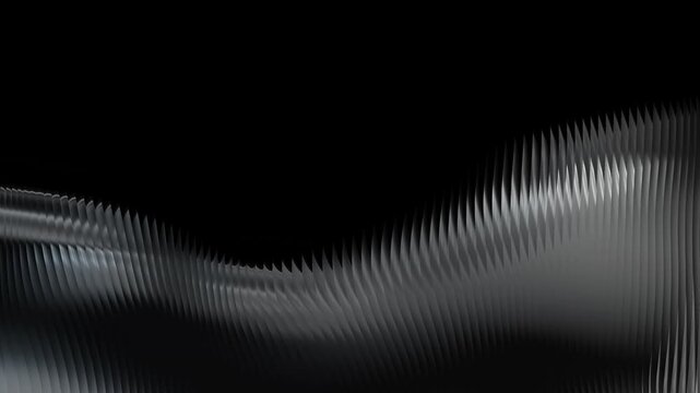 Ribbed glass background with abstract waves and glossy gradient line noise textures in black and white, perfect for modern design, digital surfaces, decorative patterns, architectural 4k