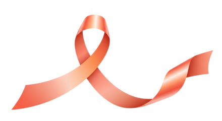 Orange awareness ribbon symbol of hope and support isolated on transparent background