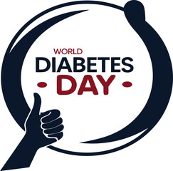 World Diabetes Day vector emblem with a thumb up gesture and awareness ribbon for health campaigns.