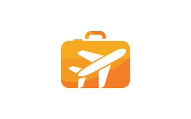 Orange suitcase with airplane icon for travel and vacation concepts