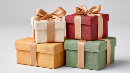 Elegant christmas gift boxes with satin bows for festive decoration and holiday celebration