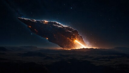 Dramatic Meteor Shower Falling Across Night Sky With Fiery Light Trails
