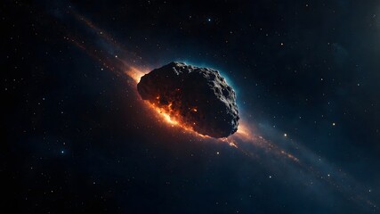Burning asteroid entering atmosphere with glowing fire trail, dramatic space impact scene
