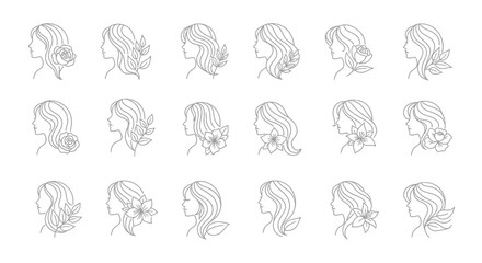 Collection of woman's side profile with floral elements showcases elegance and beauty