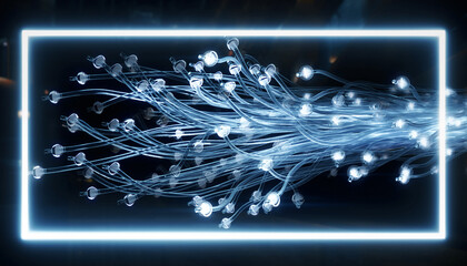 Digital Connectivity: A vibrant close-up of interconnected digital fiber optic cables forming a glowing stream, symbolizing data transmission, information technology, and the digital age.