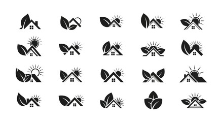 Conceptual illustrations of sustainable homes, highlighting eco-friendly architecture and natural