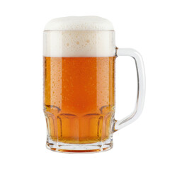 Cold beer mug with condensation and frothy foam