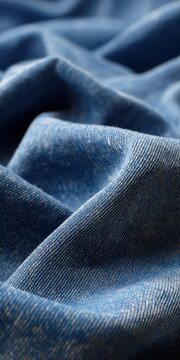 Close-up of blue denim fabric textures and folds detail