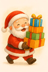 Chibi Santa Carrying Many Gifts