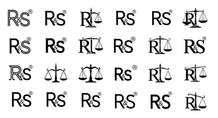 Diverse logo variations for legal services featuring scales of justice symbolism