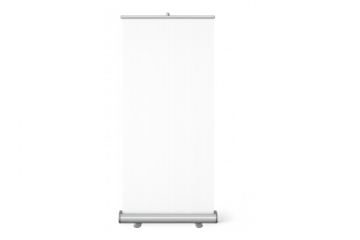 Blank white roll up banner stand mockup, empty advertising display template with transparent background