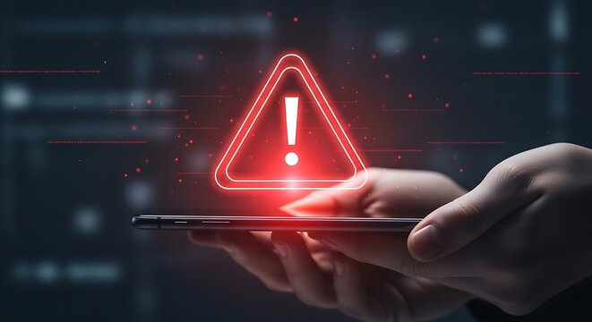 Urgent security alert on mobile phone warns of potential data breach or digital threat requiring immediate action to protect information now