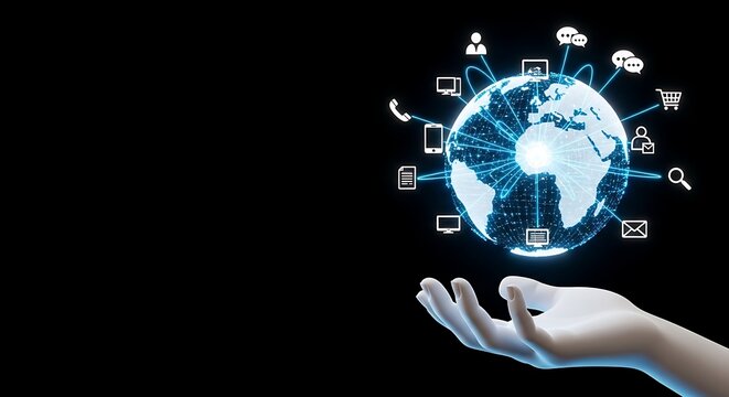 Global connections at your fingertips - modern tech concept for business, communications, and international reach with stunning blue glow and sleek design