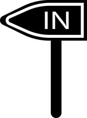 IN Direction Road Sign Black Flat Style Icon with Various Arrow Board Shapes and Synonym Elements for Navigation Entrance Exit Guidance Street Signal Vector