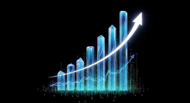 Dynamic blue financial graph illustrating growth and upward trends, a modern data visualization for business success and investment opportunities