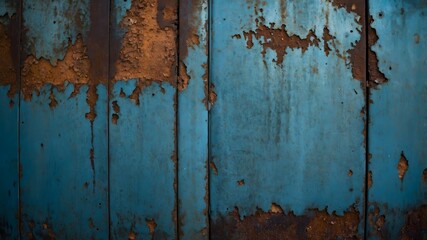 Aged Blue Metal Door with Rust and Scratched Industrial Surface Texture
