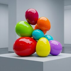 Colorful Glossy Abstract Sculpture with Vibrant 3D Shapes