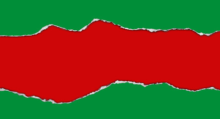 Ripped red and green paper Christmas background