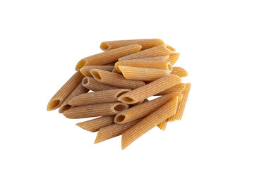 Organic whole wheat pasta,durum semolina flour macaroni,uncooked Penne rigate isolated 