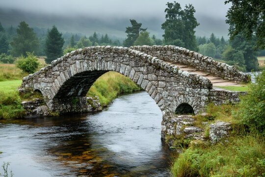 Carrbridge old packhorse stone bridge spanning river