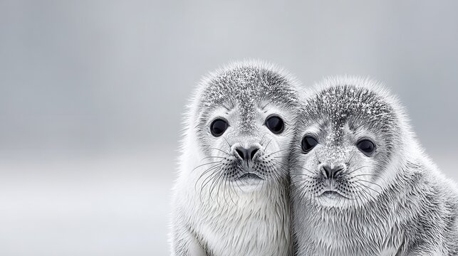Two baby harbor seals, close-up