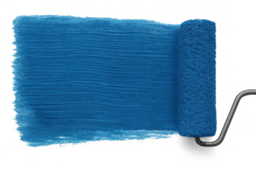 Blue paint roller painting a textured streak, representing renovation, home improvement, and do-it-yourself projects on a transparent background
