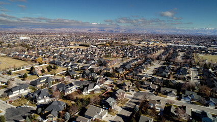 Aerial view of homes in a small town