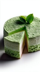 Green matcha cheesecake with clean slice and smooth texture, modern dessert photography for menus, bakeries, cafes, food branding and editorial content