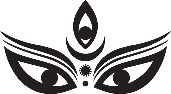 Durga maa eyes and third eye symbol in black and white vector