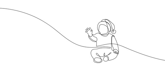 Baby wearing a Santa Claus hat in one continuous line. one line vector illustration Editable stroke.