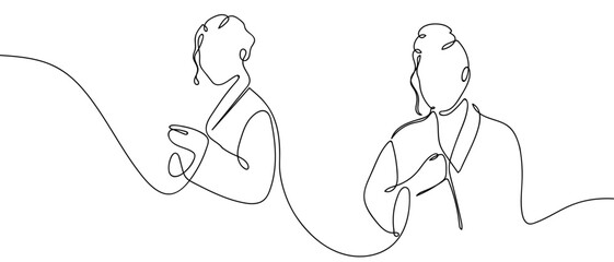 Two women in bathing suits, in one continuous line. one line vector illustration Editable stroke.