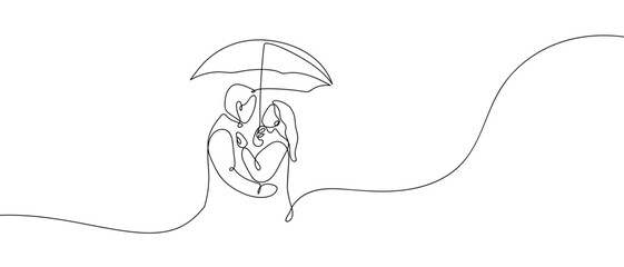 Couple holding umbrellas in one continuous line one line vector illustration Editable stroke.