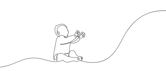 Baby clapping in one continuous line. one line vector illustration Editable stroke.