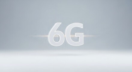Three dimensional 6g network symbol with glowing data signal on light background. Future generation mobile internet technology.