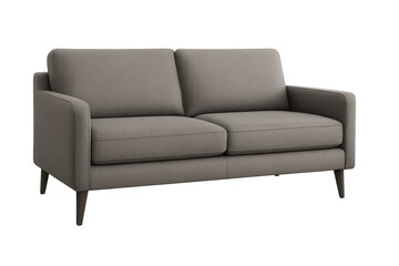Fototapeta premium Grey two-seater loveseat sofa on a transparent background, featuring a modern design for home interior decor and comfortable living