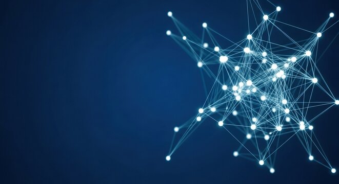 Abstract glowing net of connected dots. Network technology, data communication, and global connection concept for digital future.