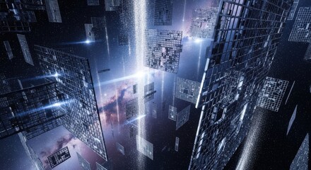 Abstract digital structures in cosmic space with flowing data