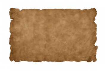 Old parchment texture with torn edges on a transparent background, conveying vintage style and ancient history