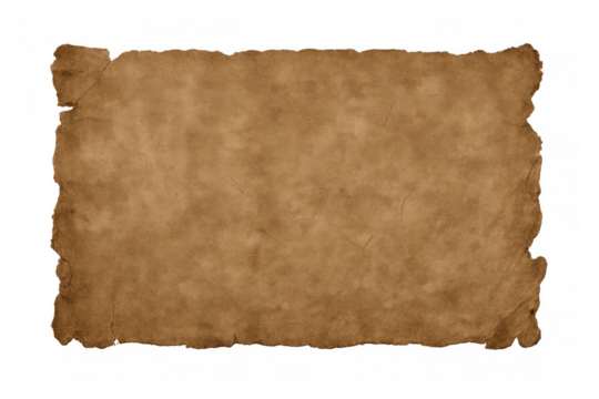 Old parchment texture with torn edges on a transparent background, conveying vintage style and ancient history