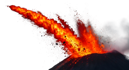 Volcanic Eruption: Witness the raw power of nature as a volcano erupts, spewing forth a river of molten lava against a dynamic sky.