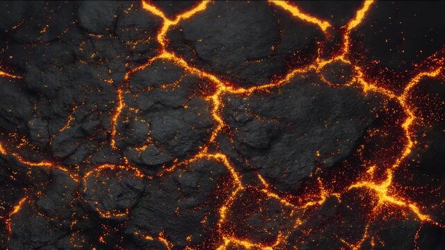 Fiery molten lava cracks illuminate the rugged volcanic surface, highlighting the raw force of nature. Perfect for themes of geology, energy, and natural disasters in creative projects