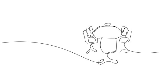 Conference table in one continuous line one line vector illustration Editable stroke.
