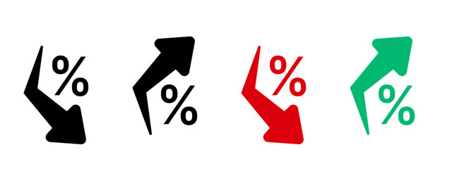 Percentage growth and decline icons set. Percent arrow up and down flat and line style symbols collection - stock vector.
