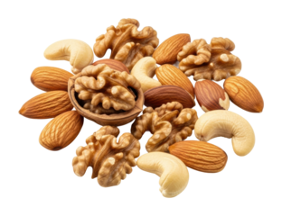 Healthy snack variety nuts and dried fruits in natural isolated on transparent background